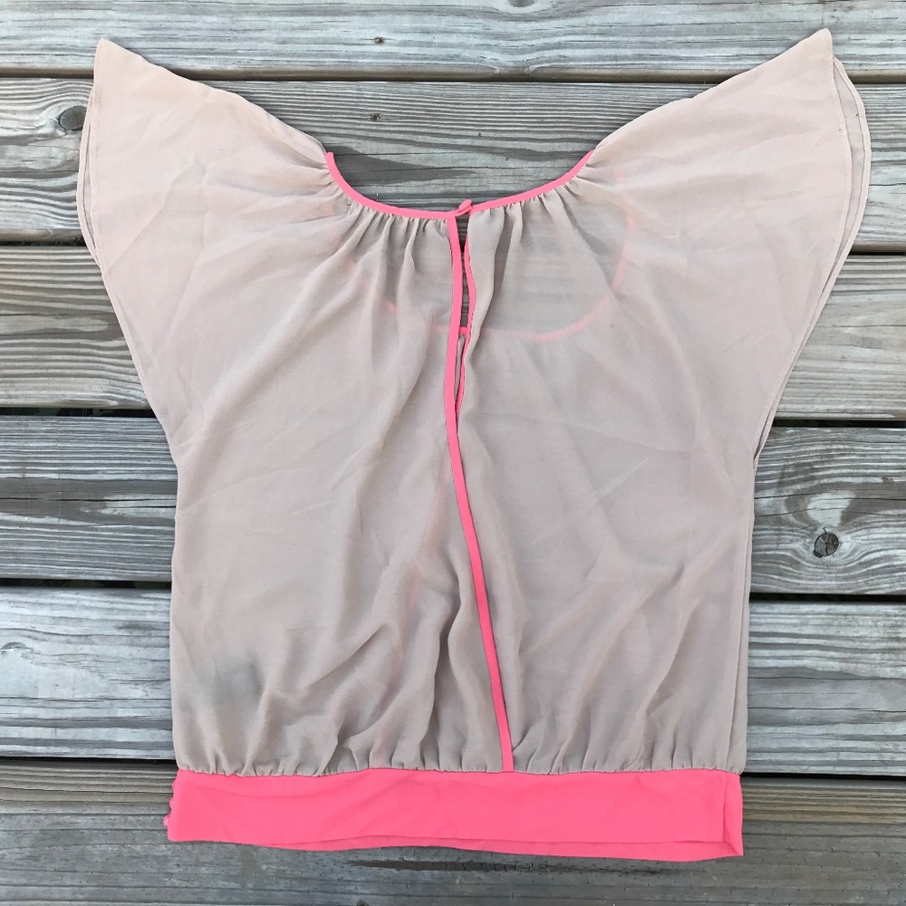 Forever21 Women Top Blouse Shirt Tan Pink Size M/M - Picture 6 of 8